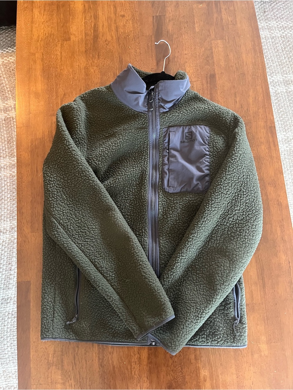 Salomon Olive Green Sherpa Fleece Jacket with Gray Trim